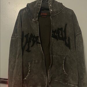 Vitriol Distressed Charcoal Black Zip-Up Sweater Hoodie